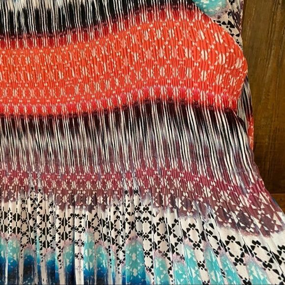 Sharagano M Blue Orange Smocked Stretch Wide Stripe Long Sleeve Dress - Picture 11 of 11